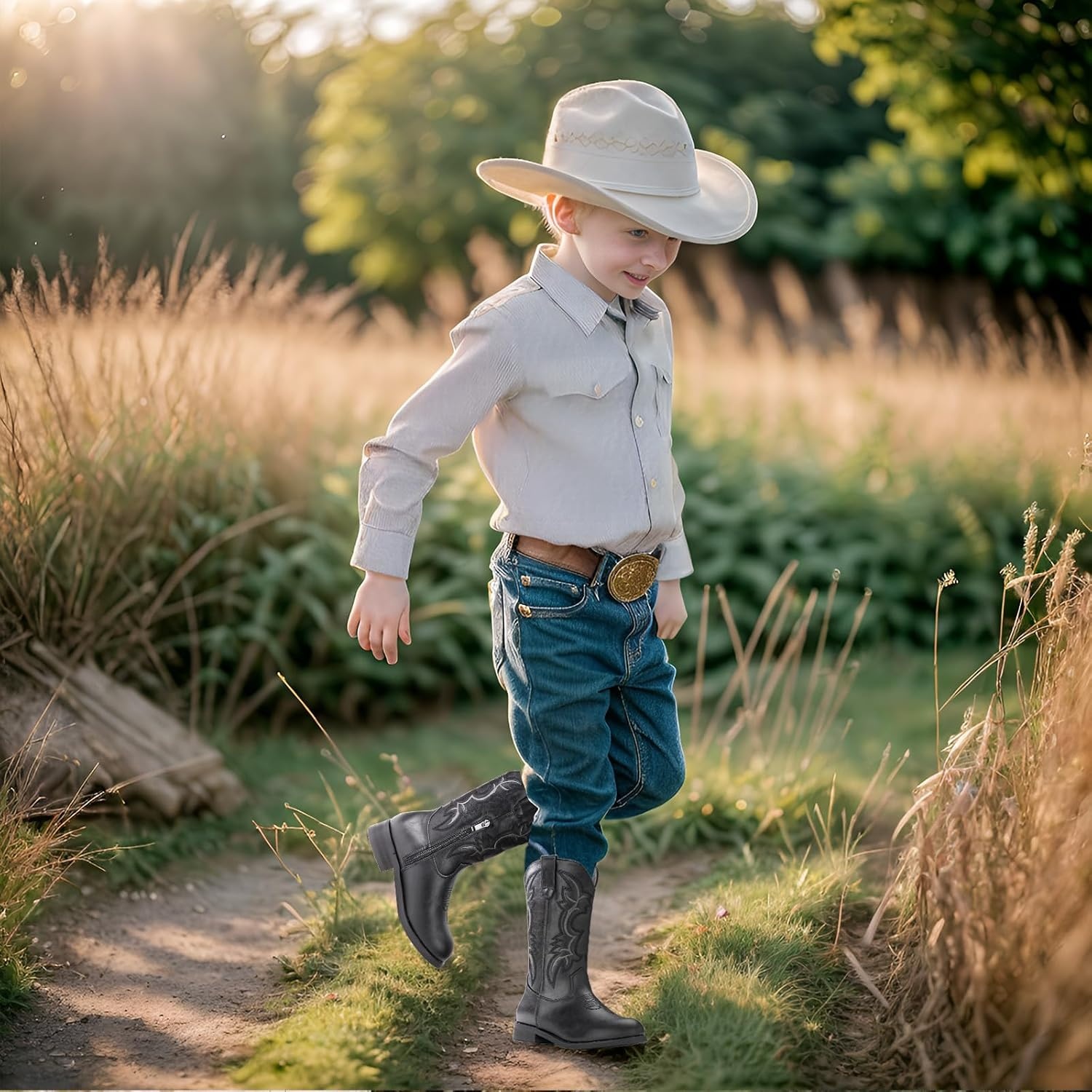 image:imageIUV Cowgirl Boots Cowboy Boots For Girls Boys Kids Toddler Fashion Western Boots Mid Calf Riding ShoesBlack