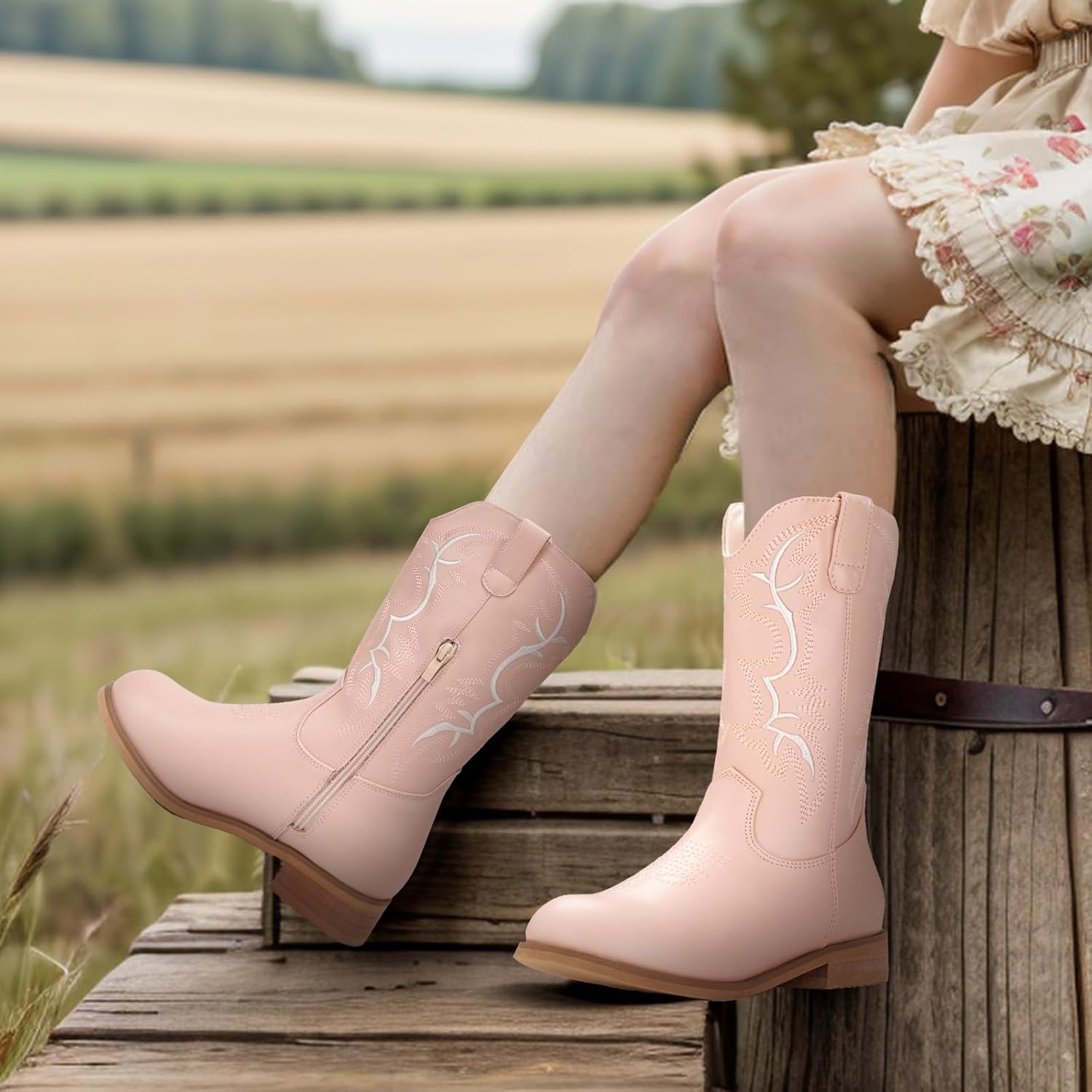 image:imageIUV Cowgirl Boots Cowboy Boots For Girls Boys Kids Toddler Fashion Western Boots Mid Calf Riding ShoesPink