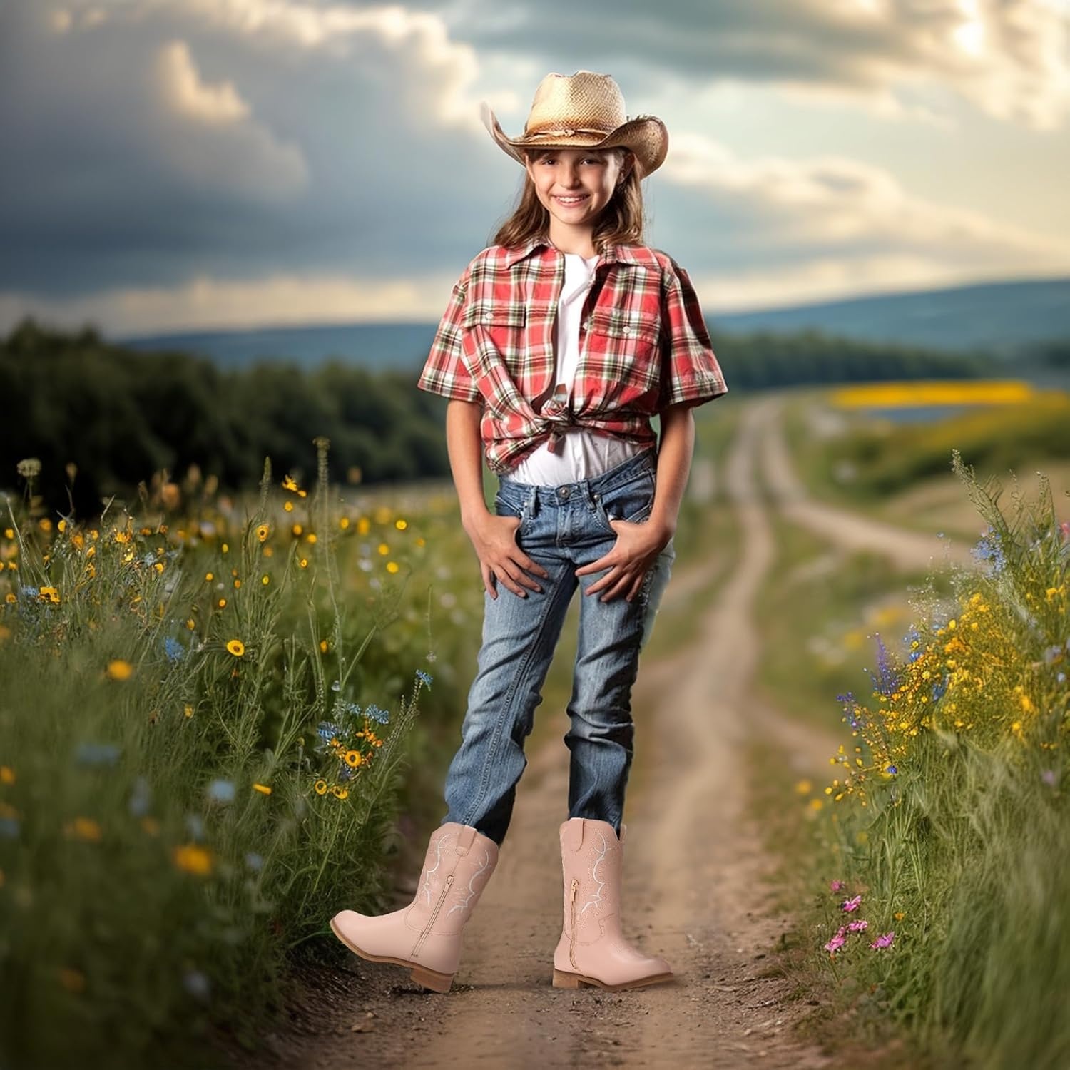 image:imageIUV Cowgirl Boots Cowboy Boots For Girls Boys Kids Toddler Fashion Western Boots Mid Calf Riding ShoesPink