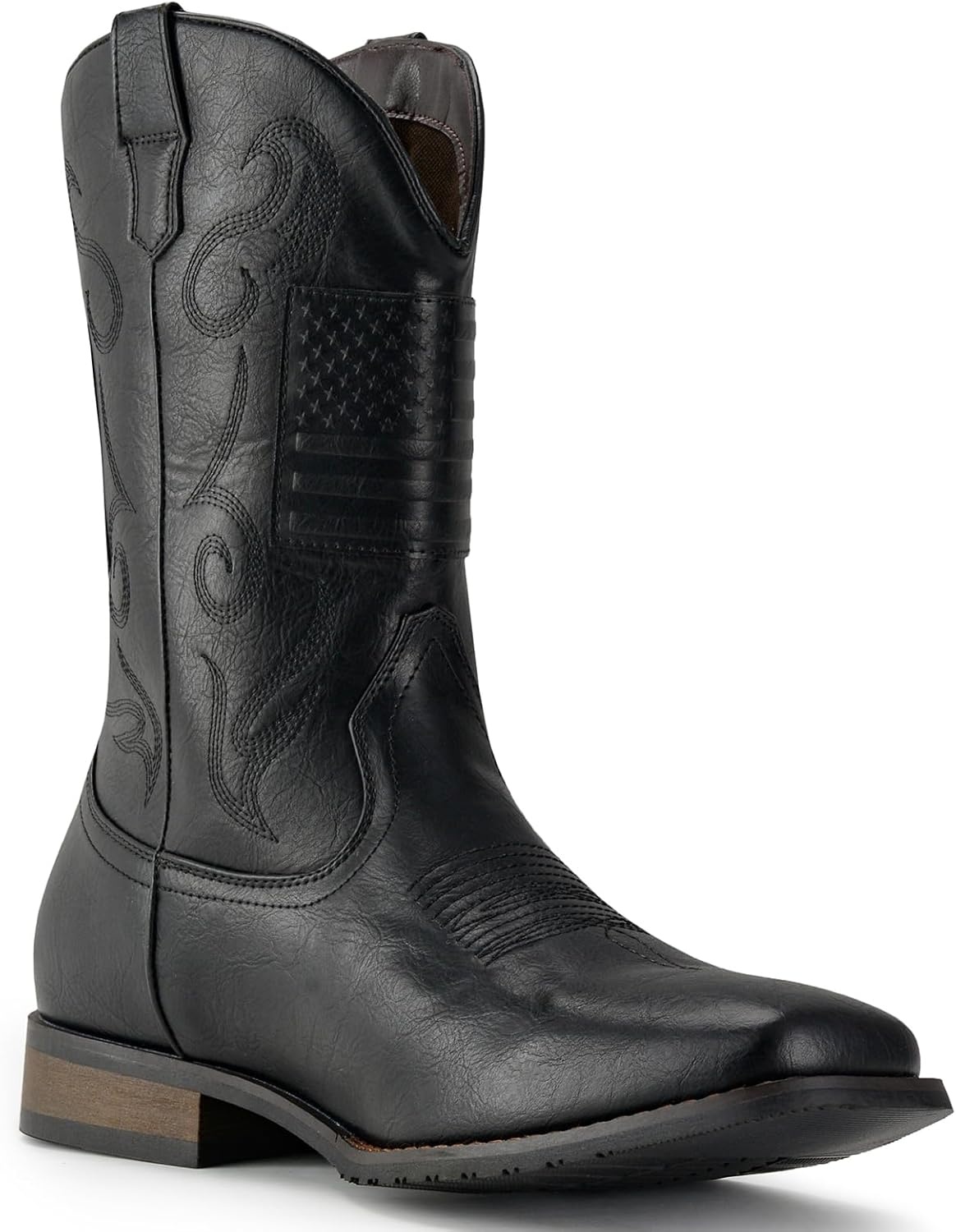 image:imageIUV Cowboy Boots For Men Western Boot Classic American Flag Embroidered Square Toe MidCalf BootsBlack