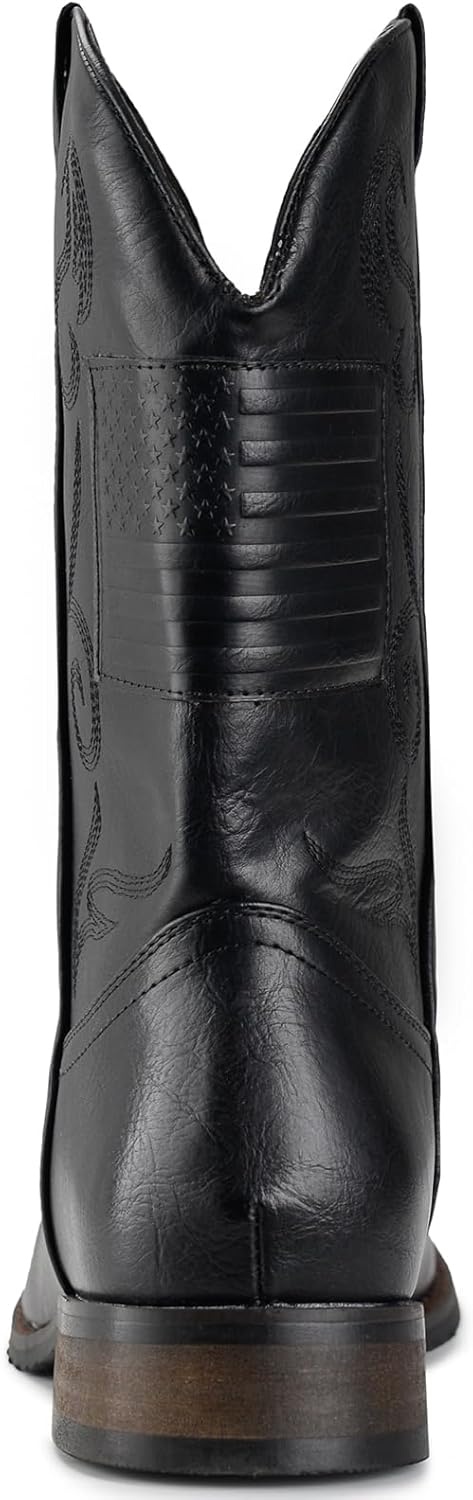 image:imageIUV Cowboy Boots For Men Western Boot Classic American Flag Embroidered Square Toe MidCalf BootsBlack
