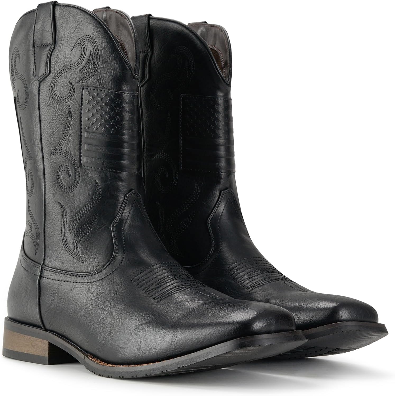 image:imageIUV Cowboy Boots For Men Western Boot Classic American Flag Embroidered Square Toe MidCalf BootsBlack