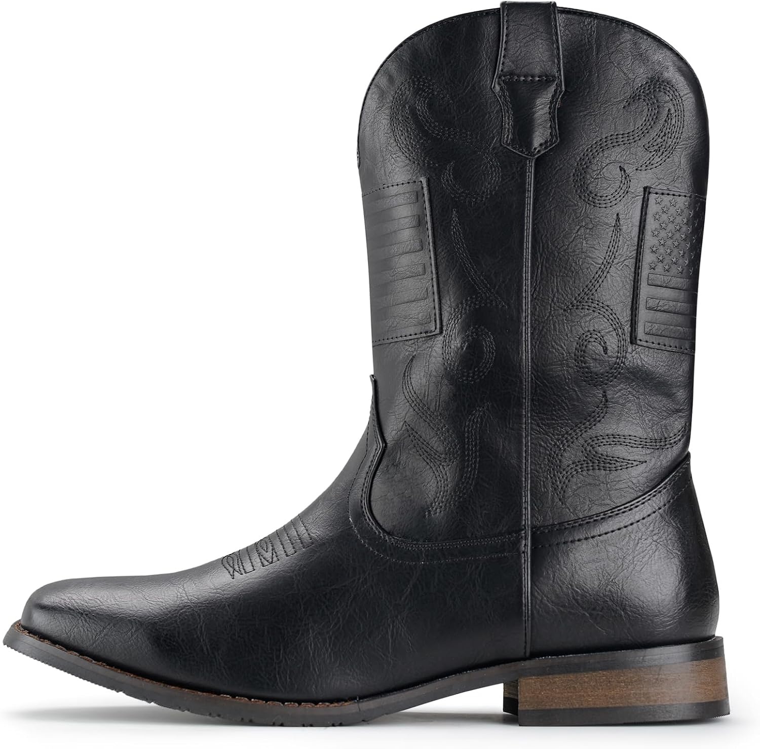 image:imageIUV Cowboy Boots For Men Western Boot Classic American Flag Embroidered Square Toe MidCalf BootsBlack