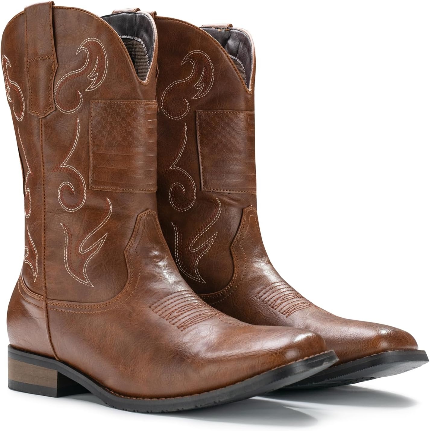image:imageIUV Cowboy Boots For Men Western Boot Classic American Flag Embroidered Square Toe MidCalf BootsBrown
