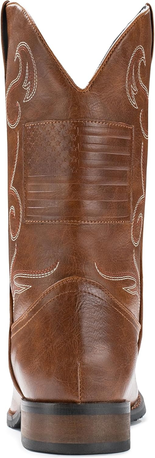 image:imageIUV Cowboy Boots For Men Western Boot Classic American Flag Embroidered Square Toe MidCalf BootsBrown