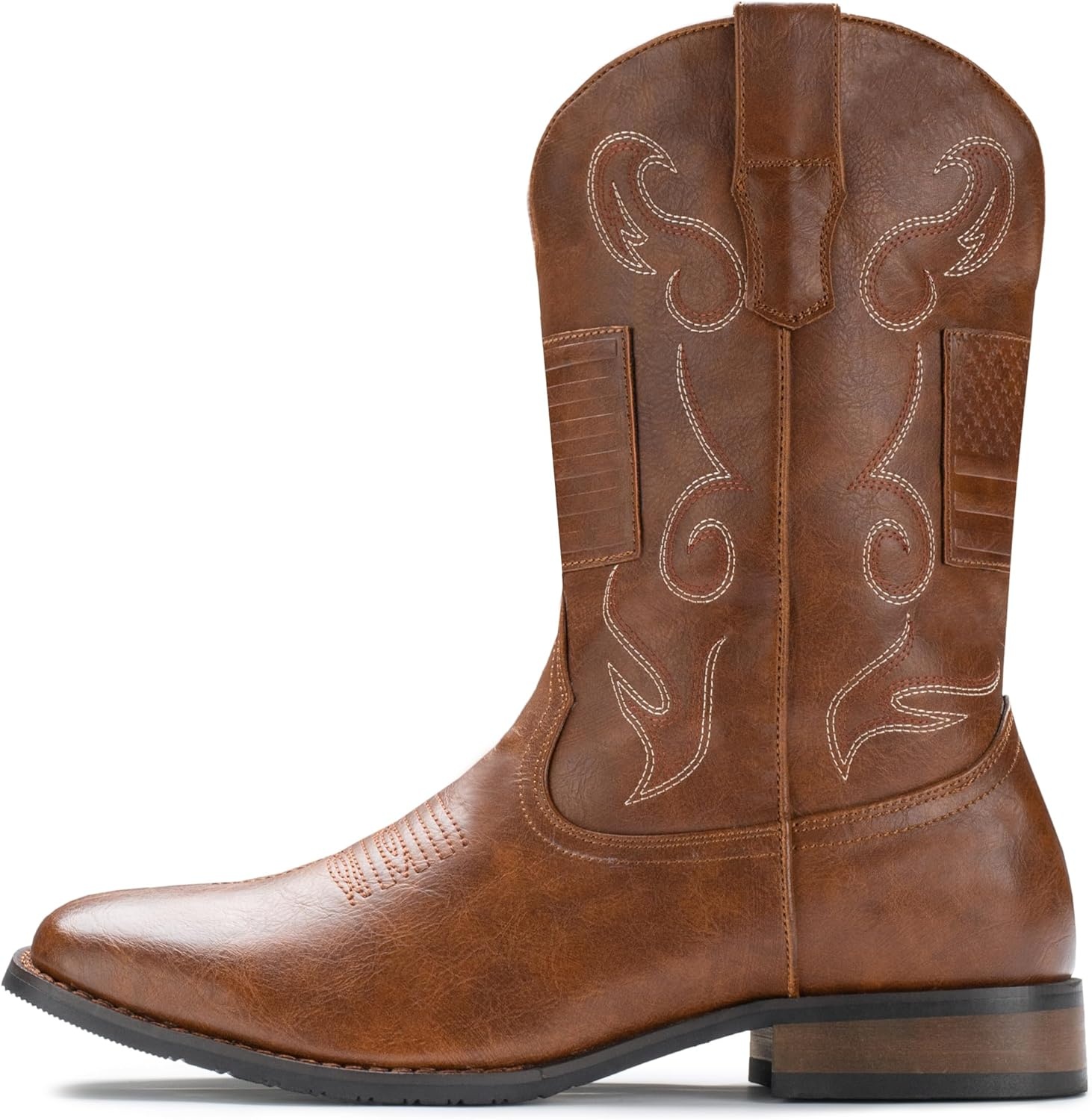 image:imageIUV Cowboy Boots For Men Western Boot Classic American Flag Embroidered Square Toe MidCalf BootsBrown