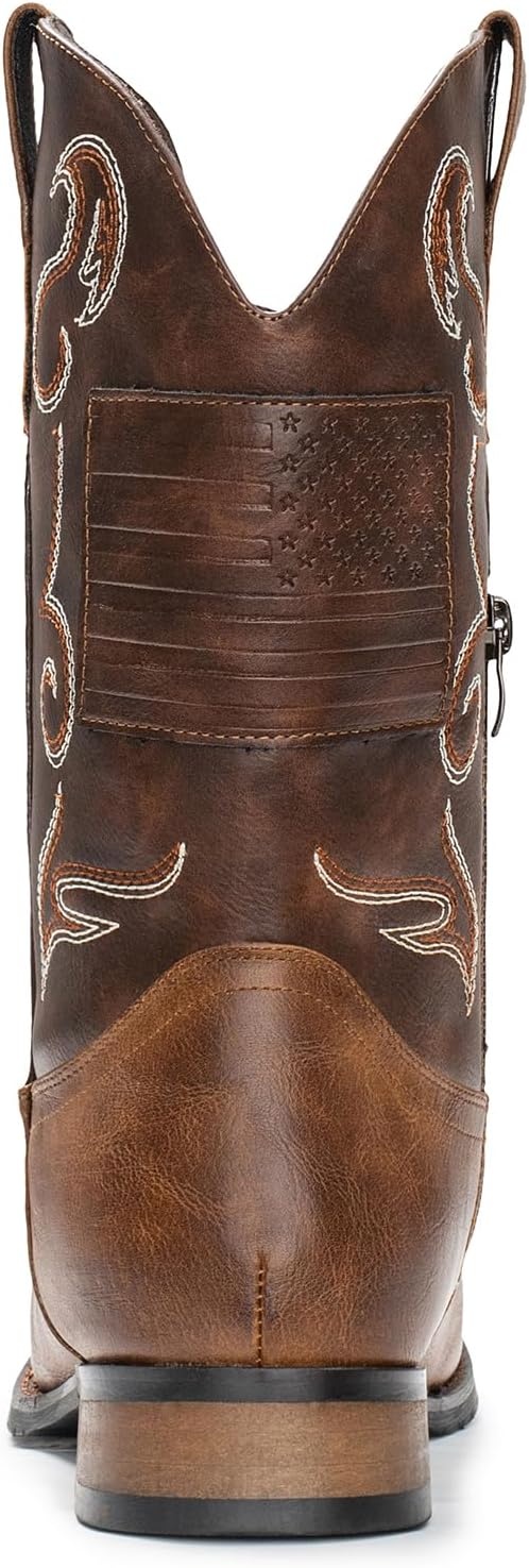 image:imageIUV Cowboy Boots For Men Western Boot Classic American Flag Embroidered Square Toe MidCalf BootsDark Brown