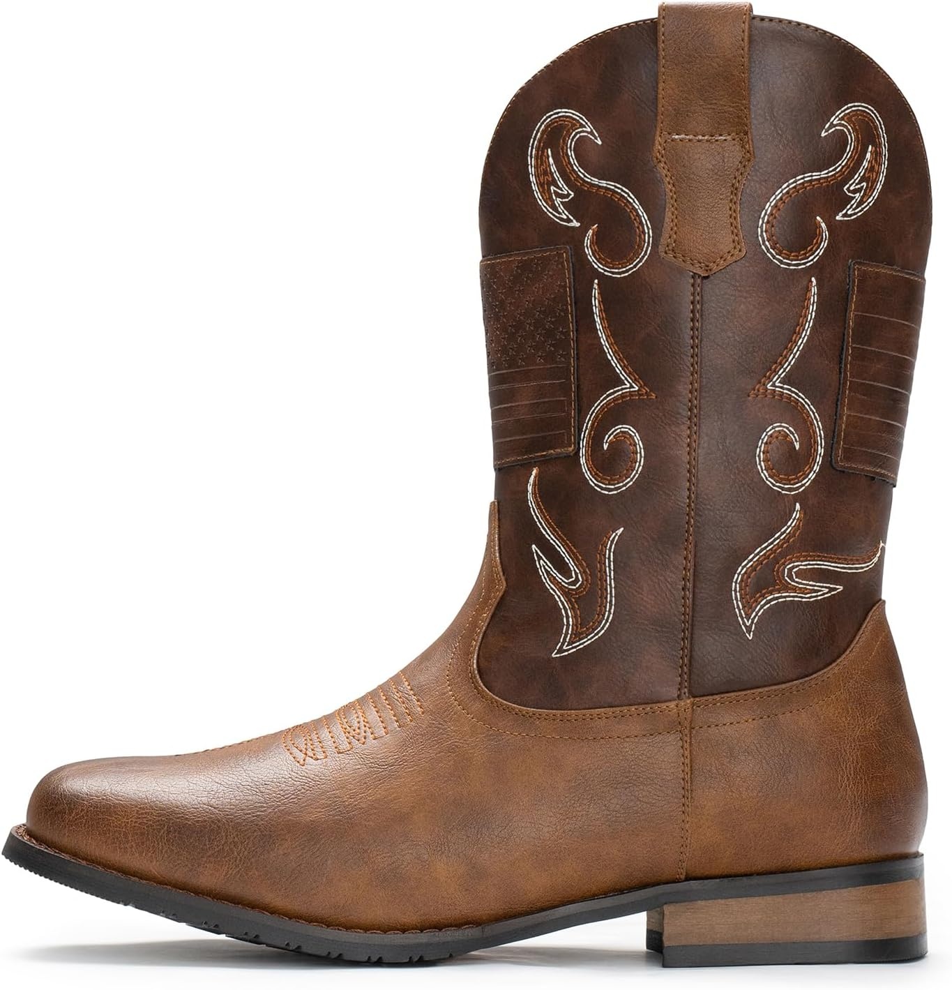 image:imageIUV Cowboy Boots For Men Western Boot Classic American Flag Embroidered Square Toe MidCalf BootsDark Brown