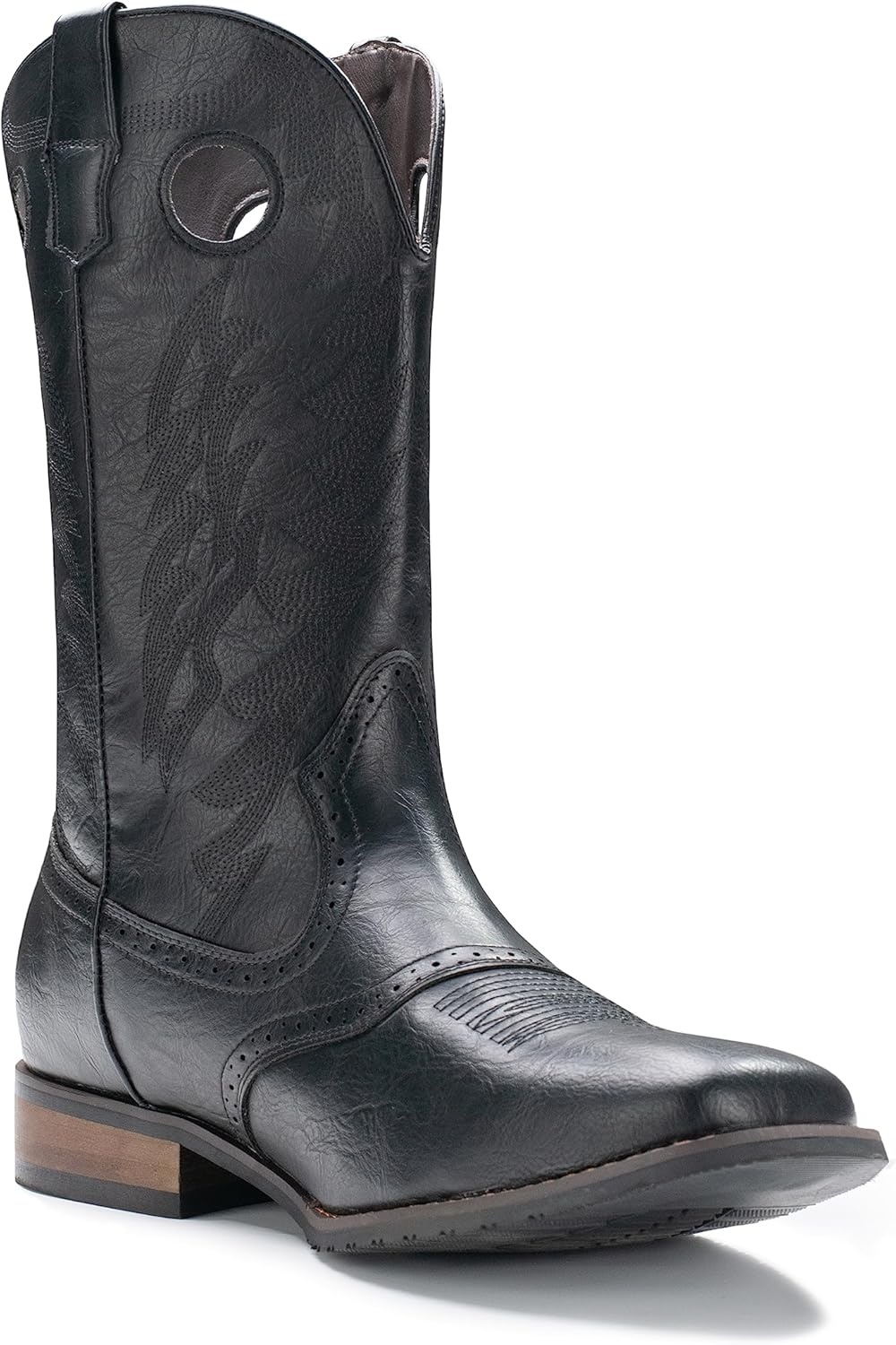 image:imageIUV Cowboy Boots For Men Western Boot Classic Embroidered Square Toe Pull On MidCalf Boots Round HoleBlack