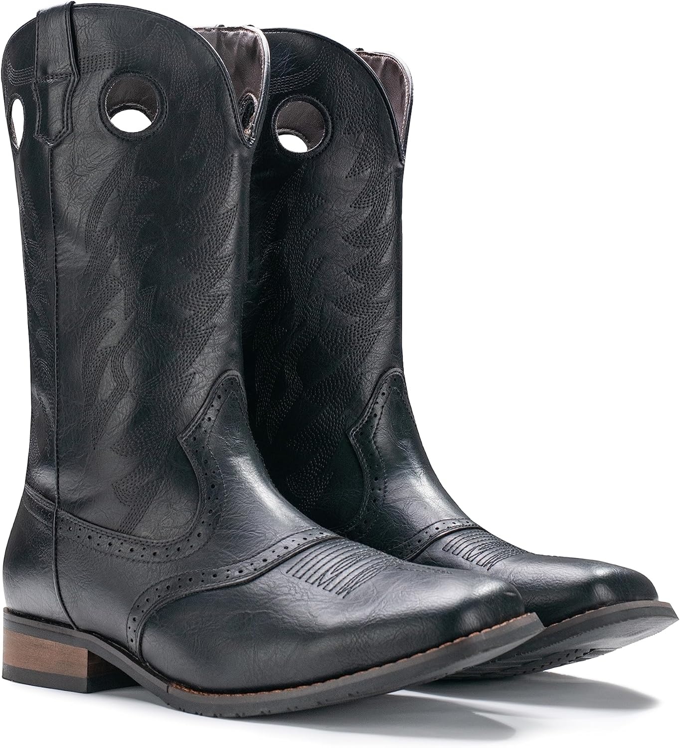 image:imageIUV Cowboy Boots For Men Western Boot Classic Embroidered Square Toe Pull On MidCalf Boots Round HoleBlack