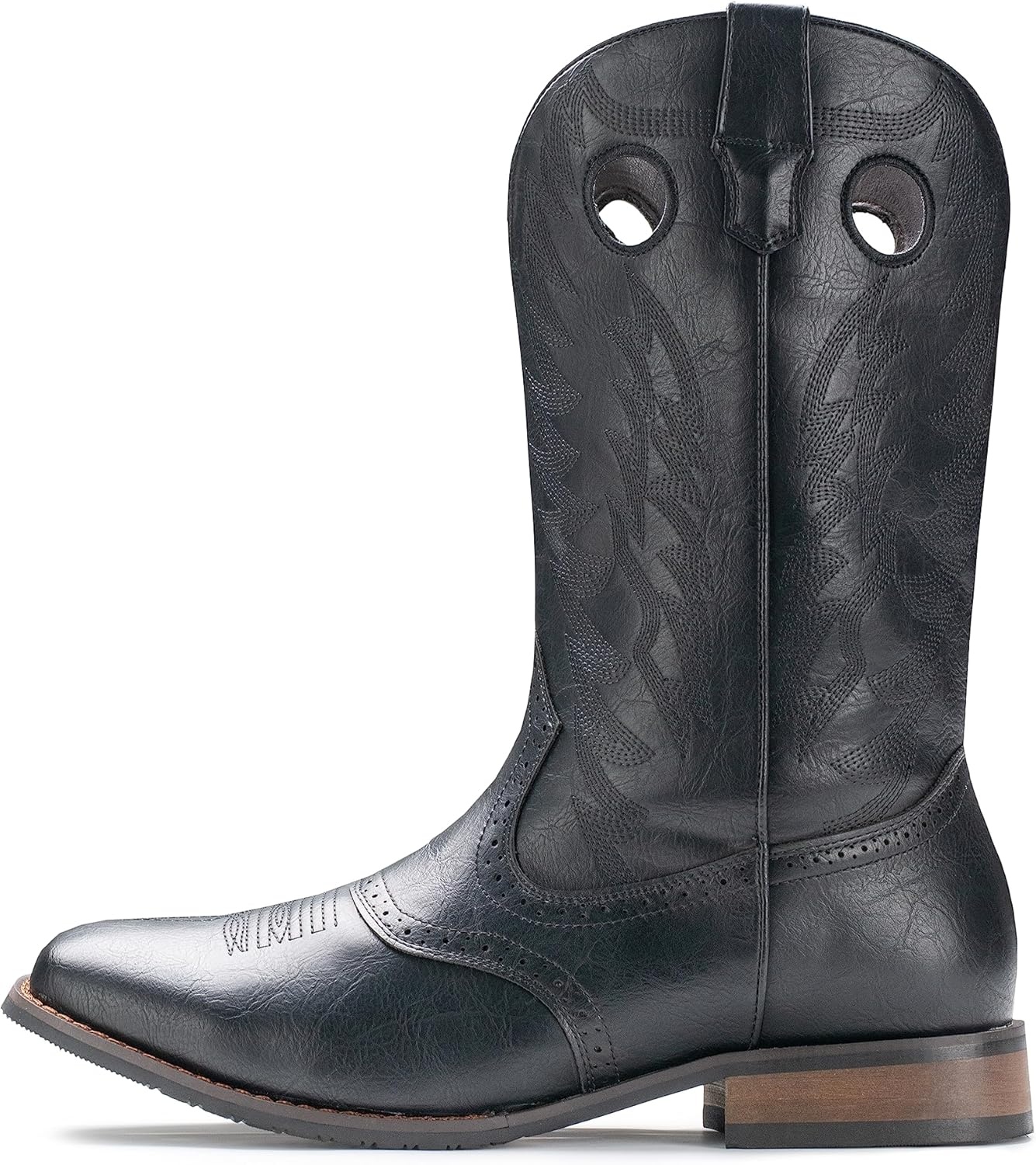 image:imageIUV Cowboy Boots For Men Western Boot Classic Embroidered Square Toe Pull On MidCalf Boots Round HoleBlack