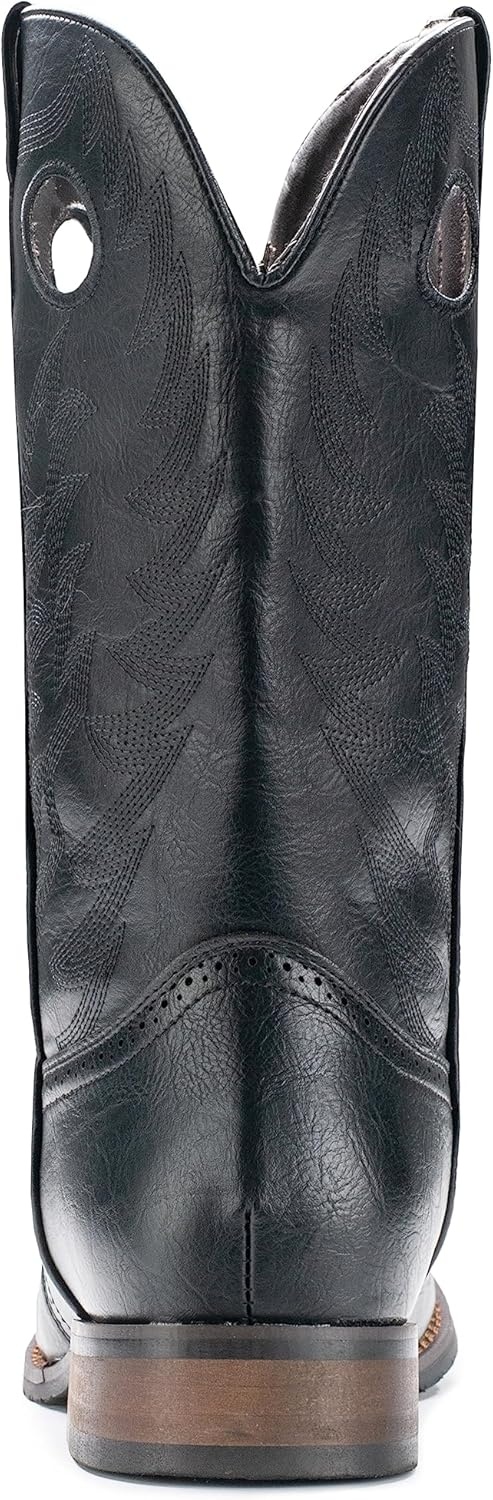 image:imageIUV Cowboy Boots For Men Western Boot Classic Embroidered Square Toe Pull On MidCalf Boots Round HoleBlack