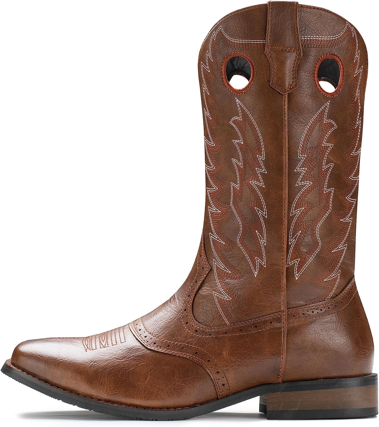 image:imageIUV Cowboy Boots For Men Western Boot Classic Embroidered Square Toe Pull On MidCalf Boots Round HoleBrown