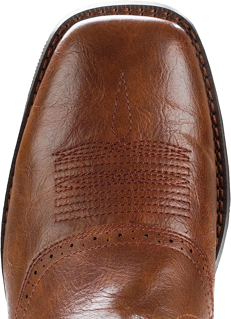 image:imageIUV Cowboy Boots For Men Western Boot Classic Embroidered Square Toe Pull On MidCalf Boots Round HoleBrown