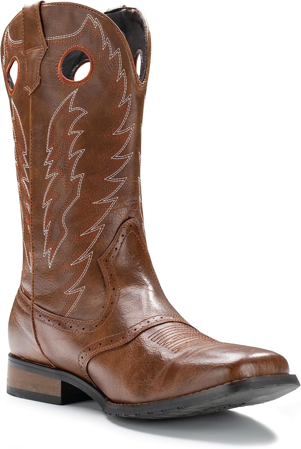 image:imageIUV Cowboy Boots For Men Western Boot Classic Embroidered Square Toe Pull On MidCalf Boots Round HoleBrown