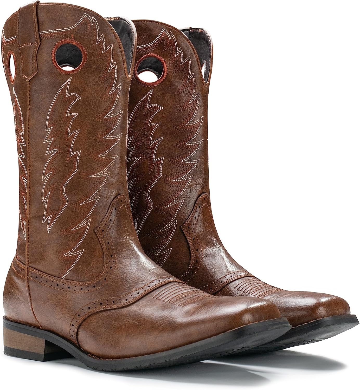 image:imageIUV Cowboy Boots For Men Western Boot Classic Embroidered Square Toe Pull On MidCalf Boots Round HoleBrown