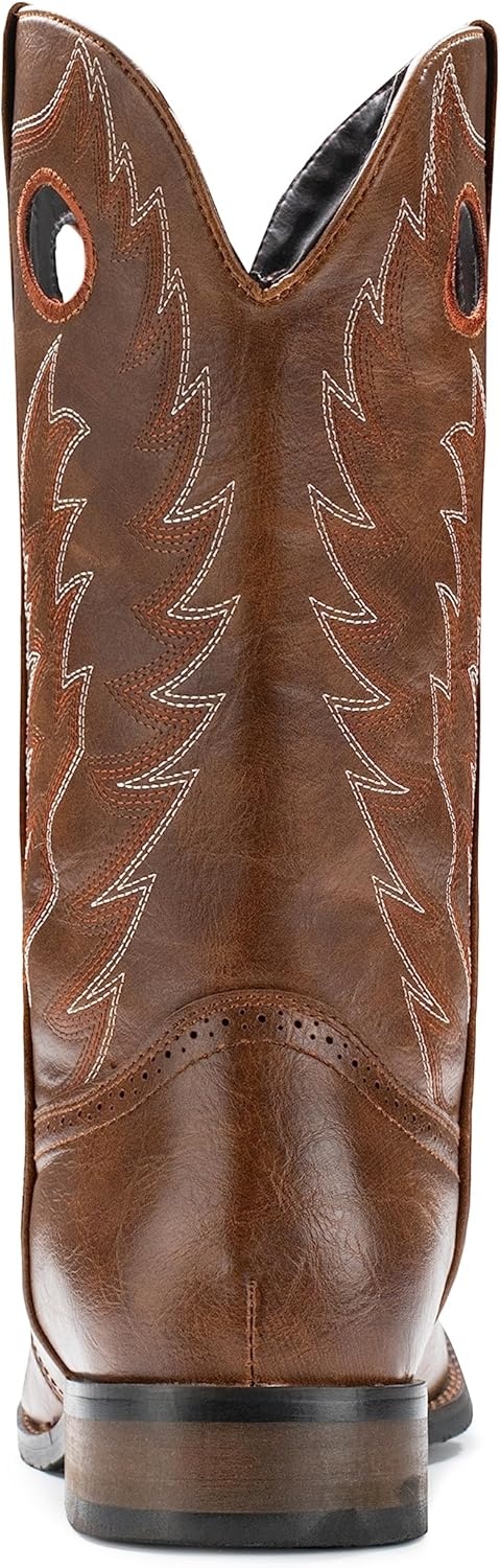image:imageIUV Cowboy Boots For Men Western Boot Classic Embroidered Square Toe Pull On MidCalf Boots Round HoleBrown