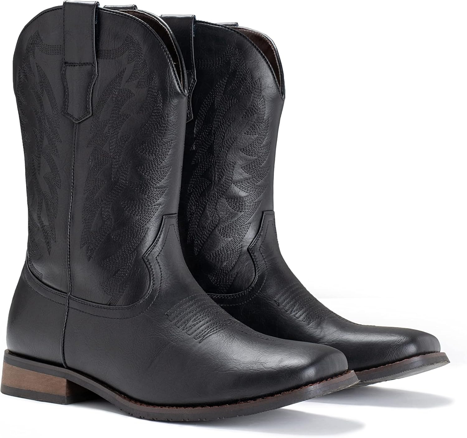 image:imageIUV Cowboy Boots For Men Wide Foot Square Toe Western Boots with Classic Embroidered Durable Slip on BootsBlack