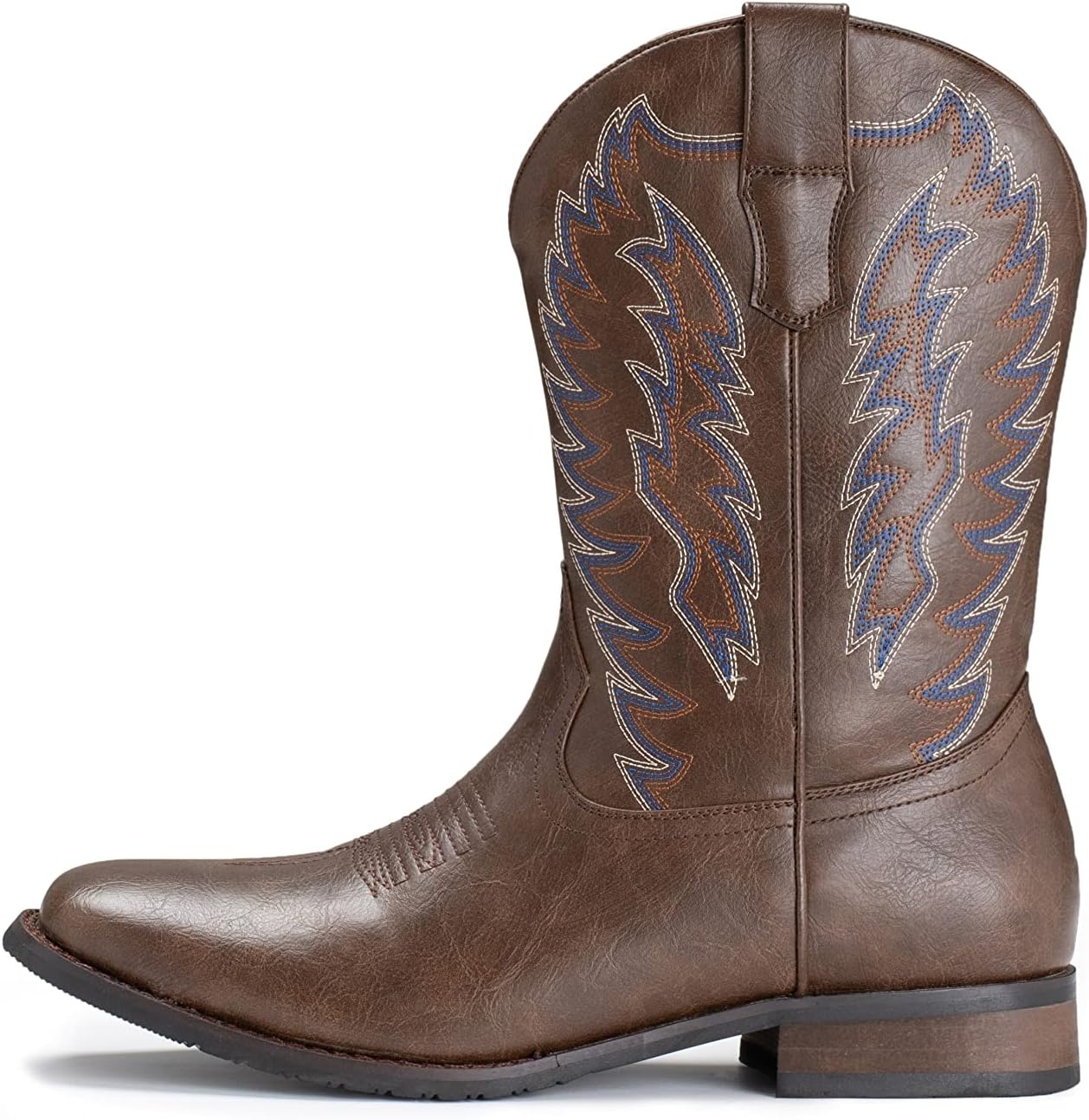 image:imageIUV Cowboy Boots For Men Wide Foot Square Toe Western Boots with Classic Embroidered Durable Slip on BootsKhaki