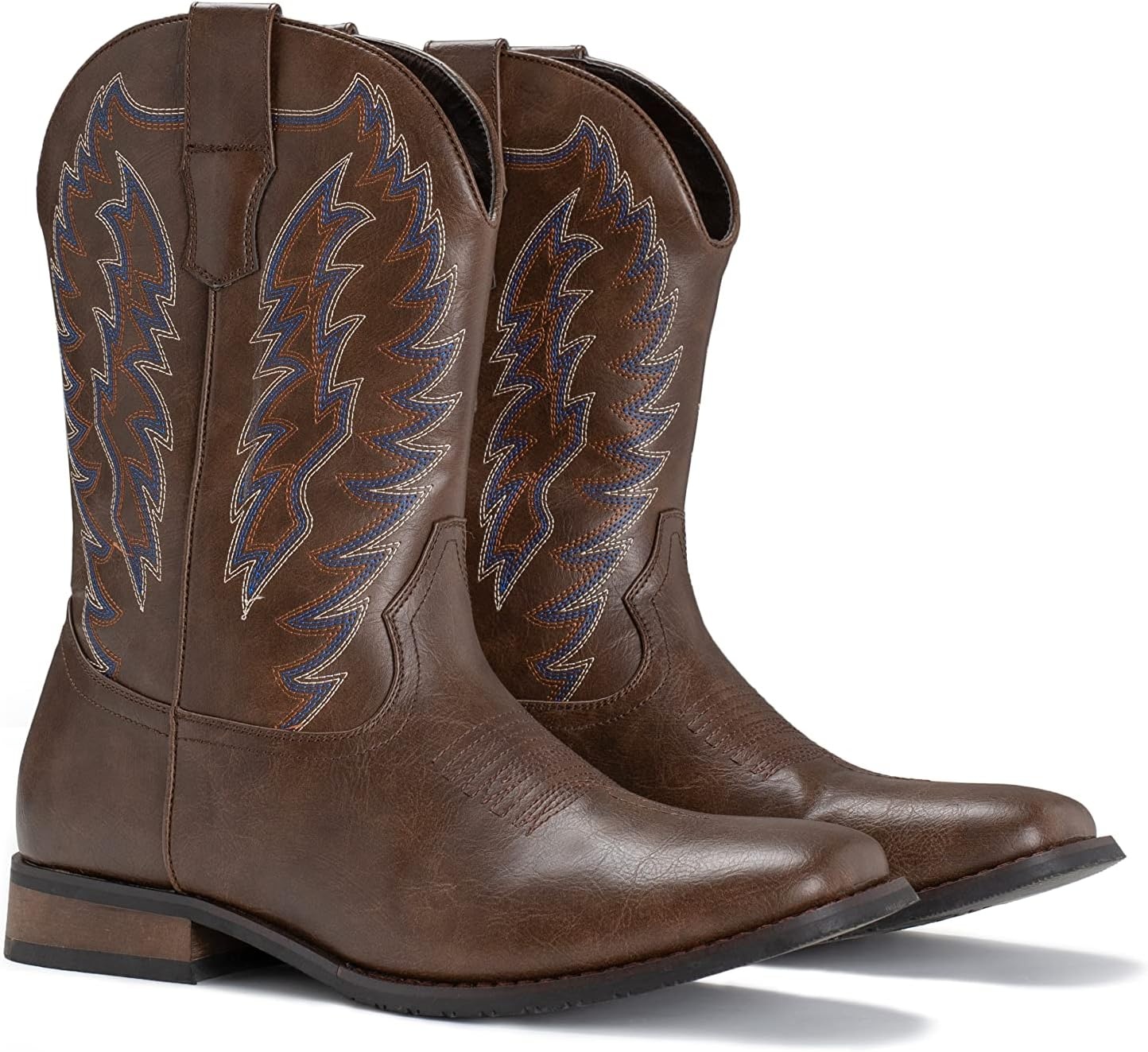 image:imageIUV Cowboy Boots For Men Wide Foot Square Toe Western Boots with Classic Embroidered Durable Slip on BootsKhaki