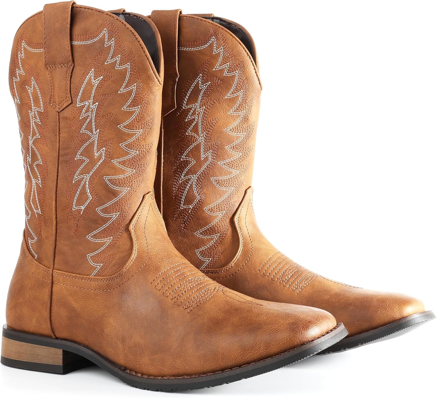image:imageIUV Cowboy Boots For Men Wide Foot Square Toe Western Boots with Classic Embroidered Durable Slip on BootsLight Brown