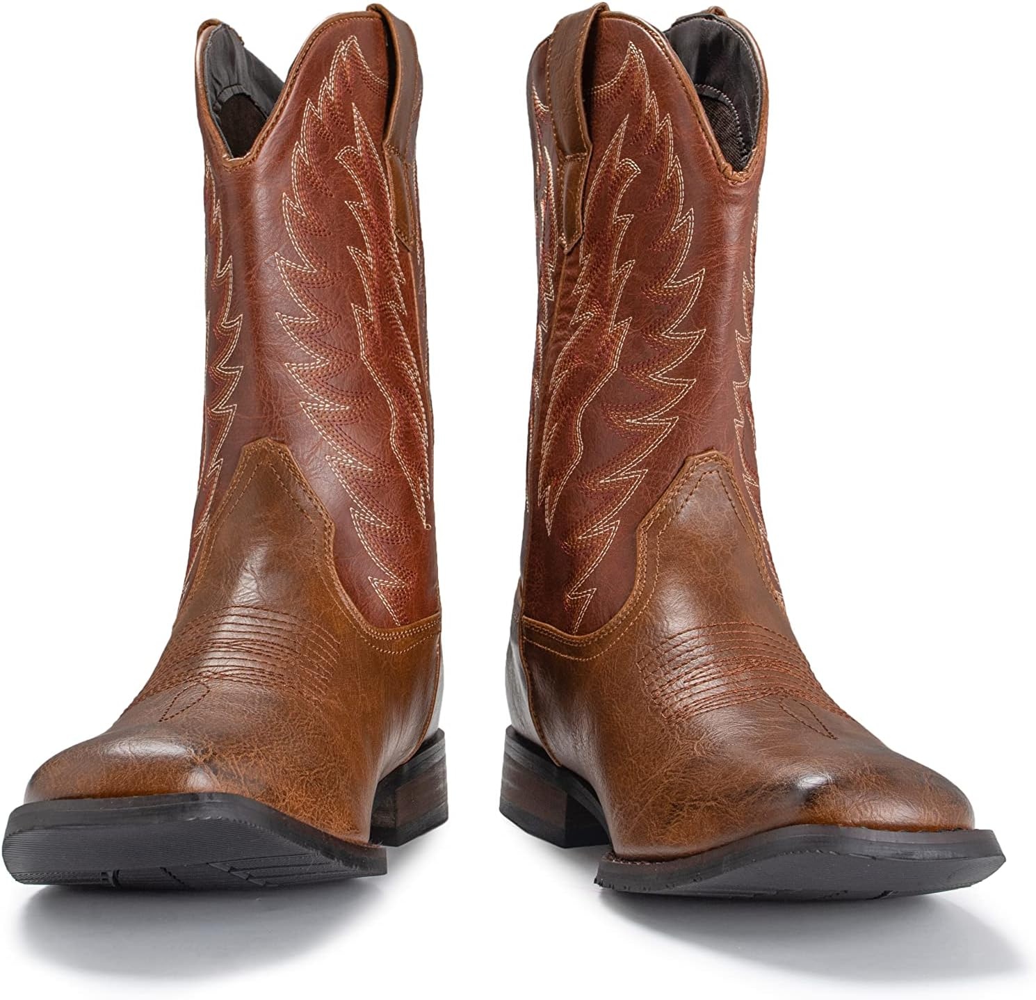 image:imageIUV Cowboy Boots For Men Wide Foot Square Toe Western Boots with Classic Embroidered Durable Slip on BootsMaroon