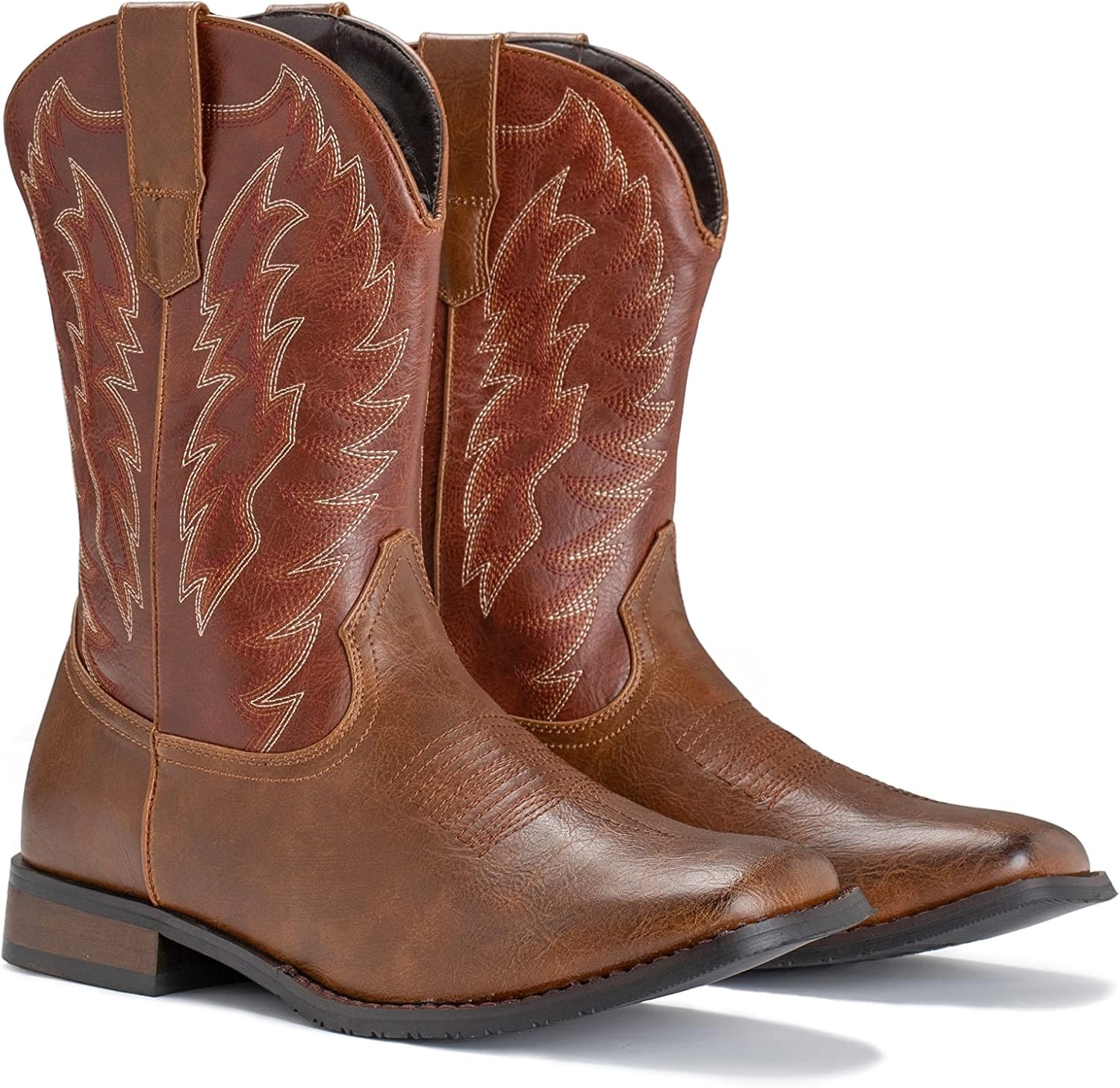 image:imageIUV Cowboy Boots For Men Wide Foot Square Toe Western Boots with Classic Embroidered Durable Slip on BootsMaroon