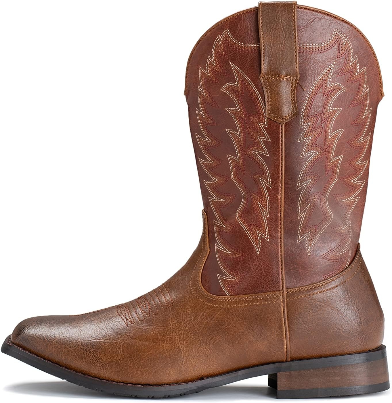 image:imageIUV Cowboy Boots For Men Wide Foot Square Toe Western Boots with Classic Embroidered Durable Slip on BootsMaroon