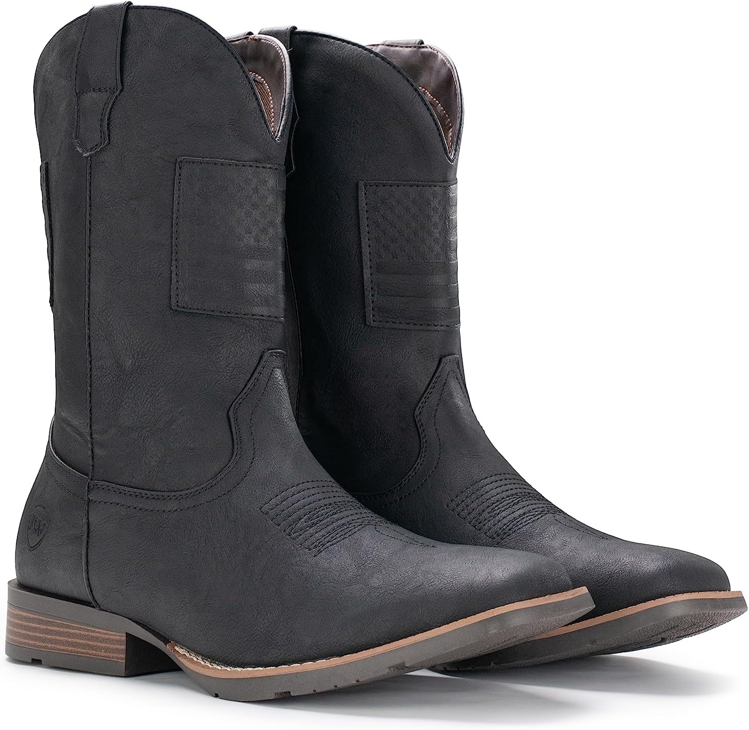 image:imageIUV Cowboy Boots For Men Wide Western Boot Traditional American Flag Retro Square Toe Country Work BootsBlack