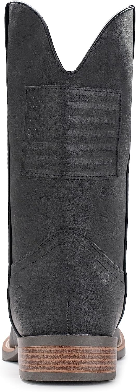 image:imageIUV Cowboy Boots For Men Wide Western Boot Traditional American Flag Retro Square Toe Country Work BootsBlack