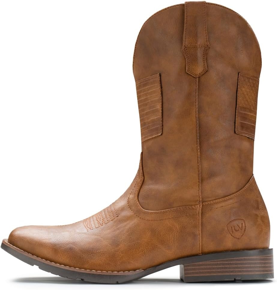 image:imageIUV Cowboy Boots For Men Wide Western Boot Traditional American Flag Retro Square Toe Country Work BootsBrown