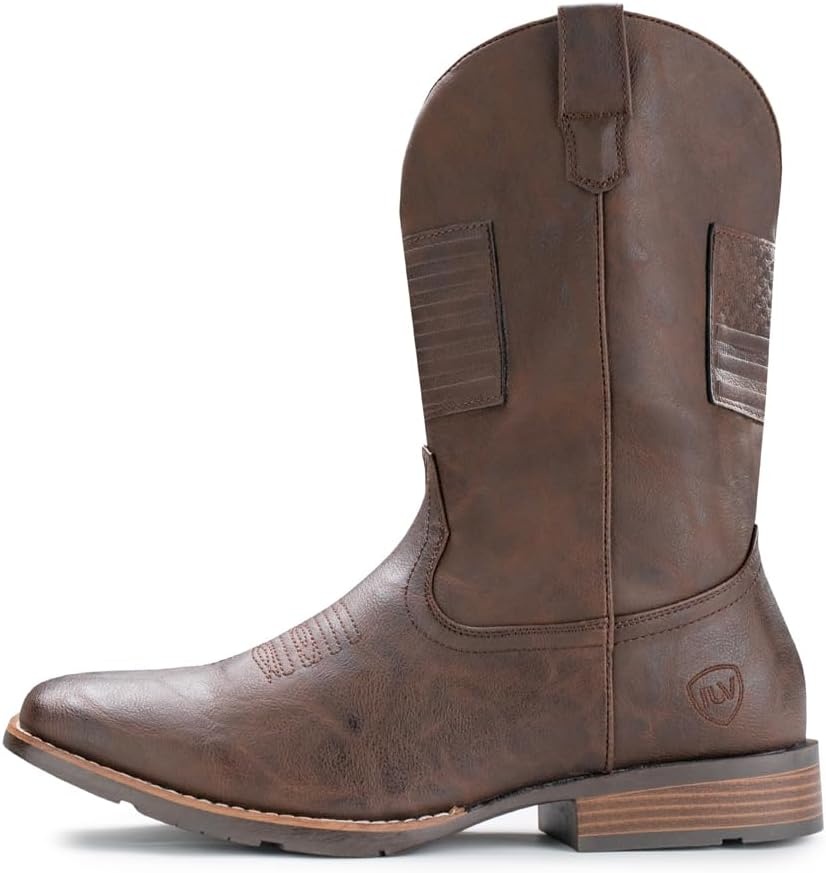 image:imageIUV Cowboy Boots For Men Wide Western Boot Traditional American Flag Retro Square Toe Country Work BootsDark Brown