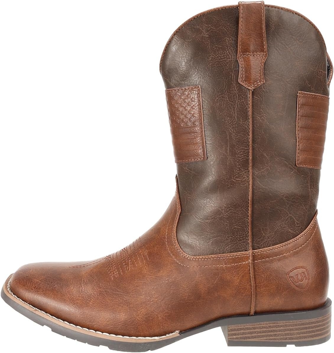 image:imageIUV Cowboy Boots For Men Wide Western Boot Traditional American Flag Retro Square Toe Country Work BootsKhaki