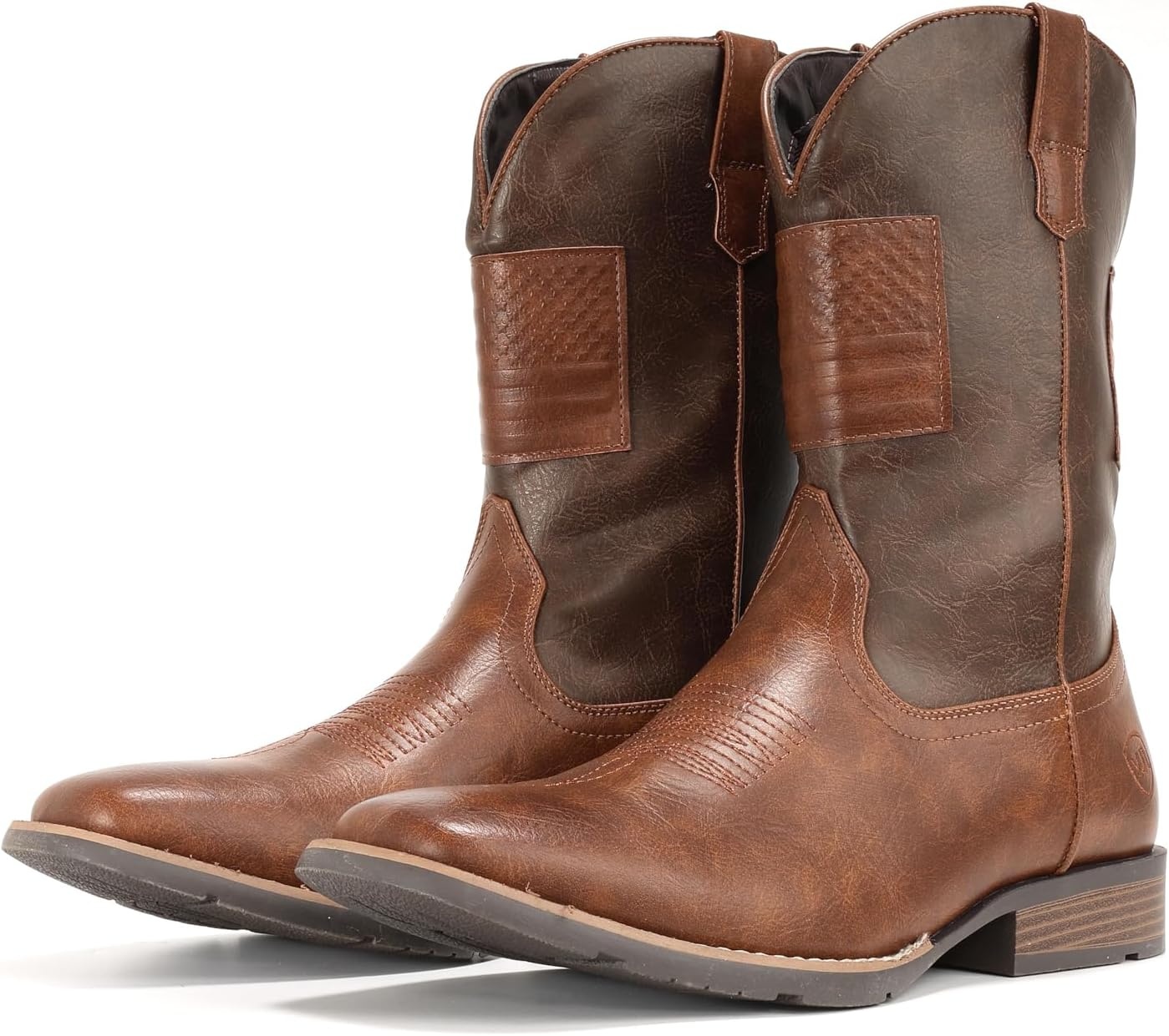 image:imageIUV Cowboy Boots For Men Wide Western Boot Traditional American Flag Retro Square Toe Country Work BootsKhaki