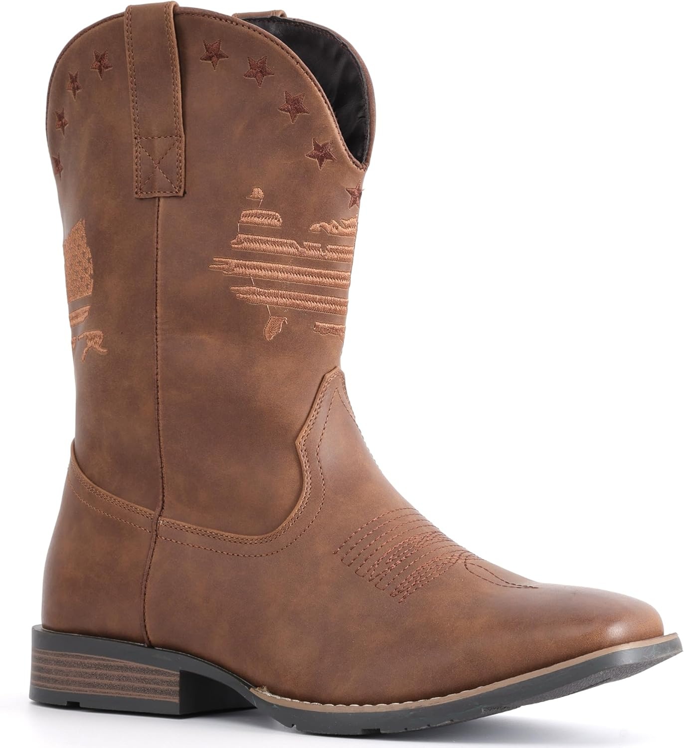 image:imageIUV Cowboy Boots For Men Wide Western Boot Traditional American Flag Retro Square Toe Country Work BootsLight Brown