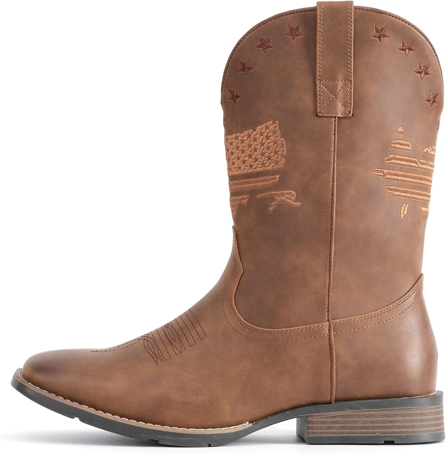 image:imageIUV Cowboy Boots For Men Wide Western Boot Traditional American Flag Retro Square Toe Country Work BootsLight Brown