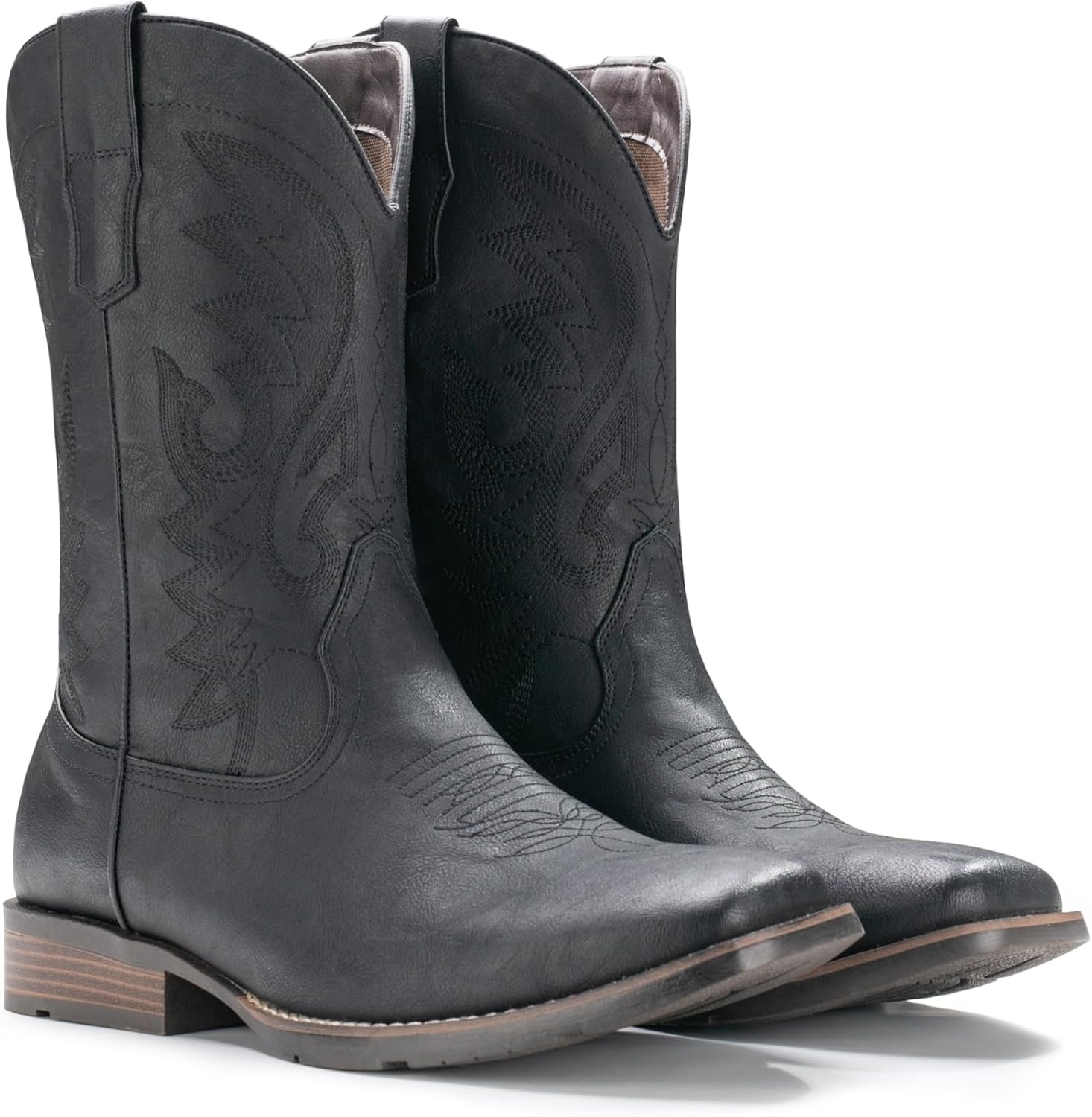 image:imageIUV Cowboy Boots For Men with Wide Square Toe Western Retro Boot Durable Classic Fashionable Embroidered Pull On Slip Resistant BootsBlack