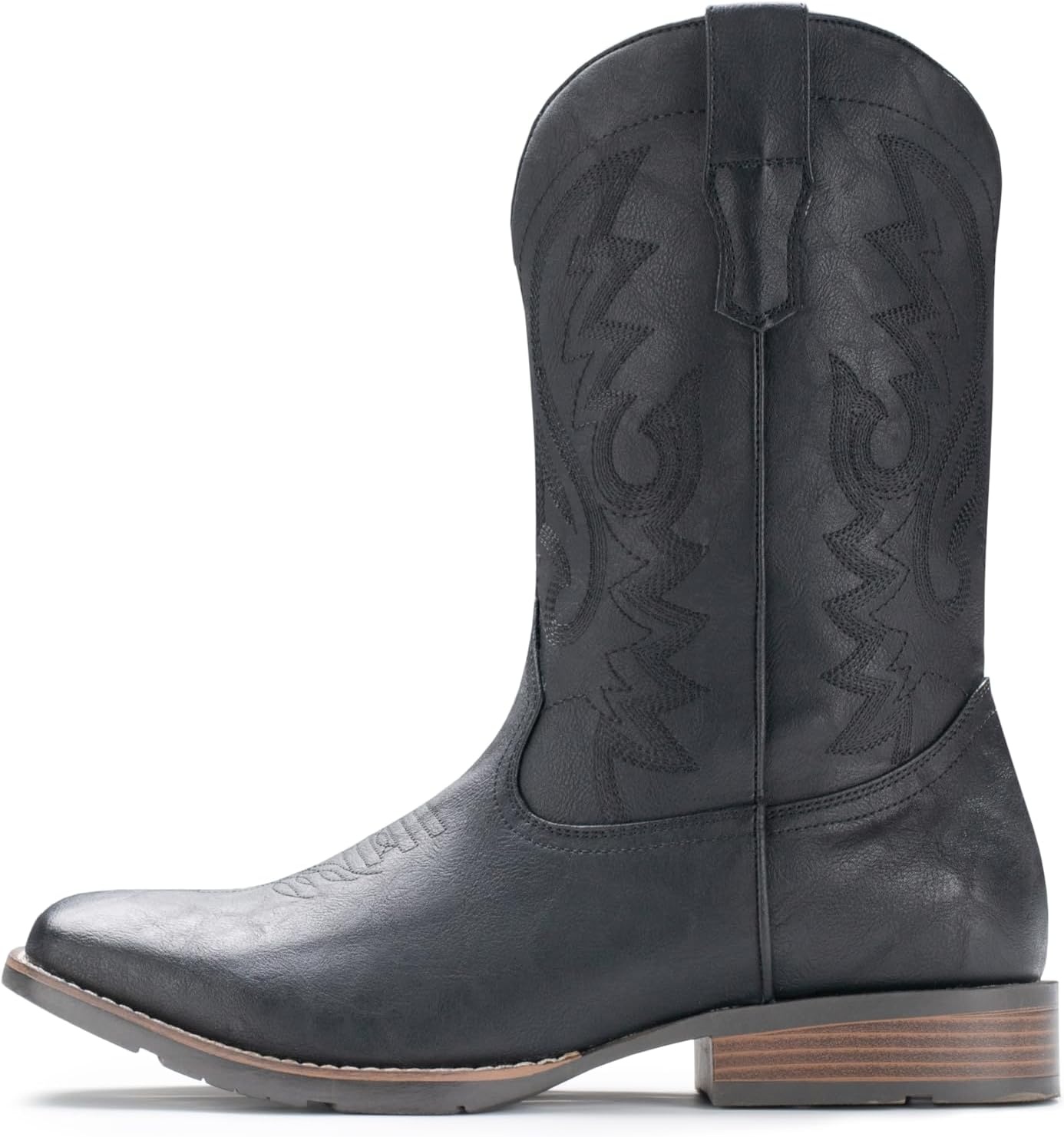 image:imageIUV Cowboy Boots For Men with Wide Square Toe Western Retro Boot Durable Classic Fashionable Embroidered Pull On Slip Resistant BootsBlack