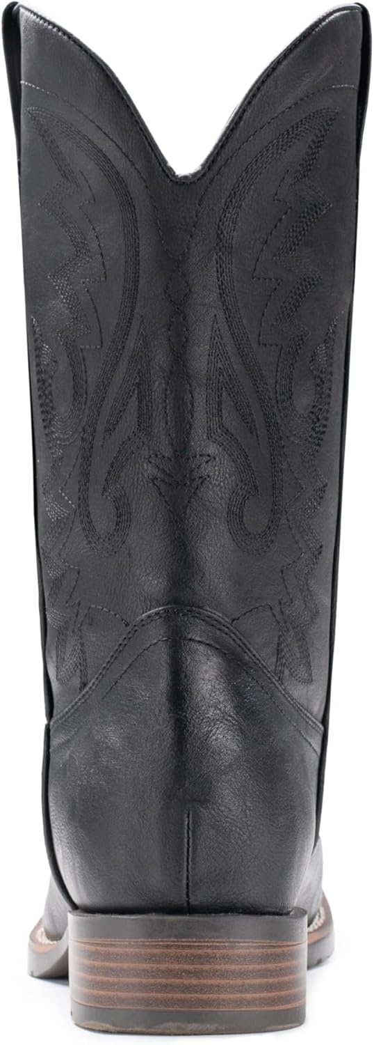 image:imageIUV Cowboy Boots For Men with Wide Square Toe Western Retro Boot Durable Classic Fashionable Embroidered Pull On Slip Resistant BootsBlack