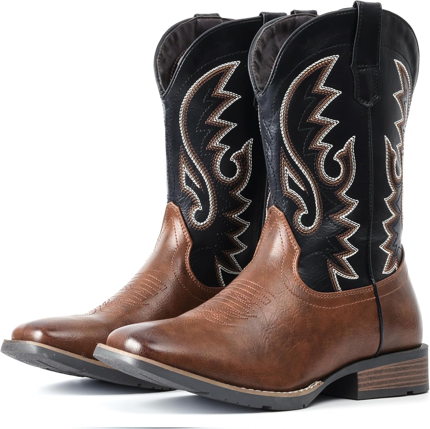 image:imageIUV Cowboy Boots For Men with Wide Square Toe Western Retro Boot Durable Classic Fashionable Embroidered Pull On Slip Resistant BootsBlack Brown