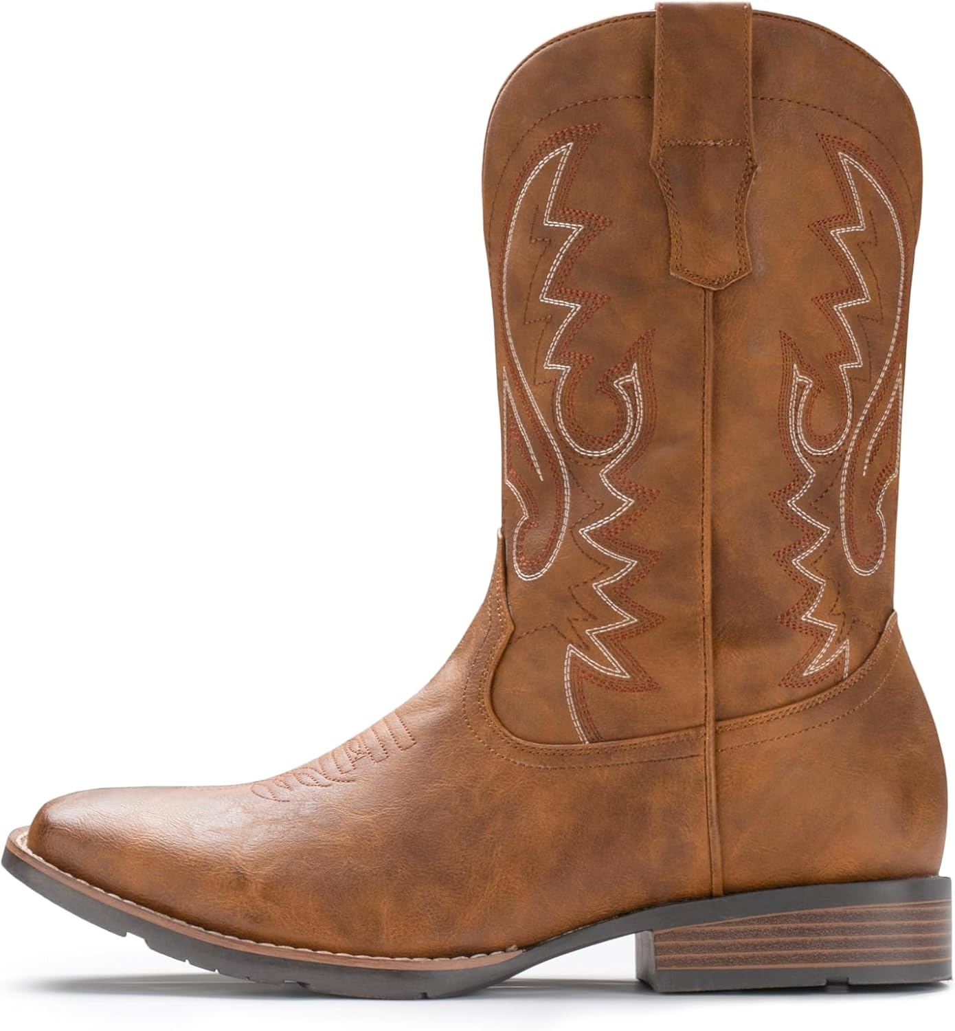 image:imageIUV Cowboy Boots For Men with Wide Square Toe Western Retro Boot Durable Classic Fashionable Embroidered Pull On Slip Resistant BootsBrown
