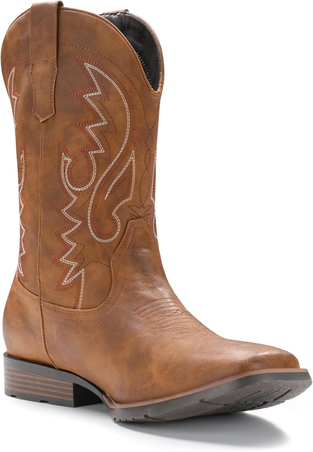 image:imageIUV Cowboy Boots For Men with Wide Square Toe Western Retro Boot Durable Classic Fashionable Embroidered Pull On Slip Resistant BootsBrown