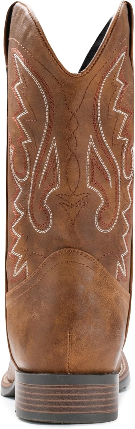 image:imageIUV Cowboy Boots For Men with Wide Square Toe Western Retro Boot Durable Classic Fashionable Embroidered Pull On Slip Resistant BootsBrown