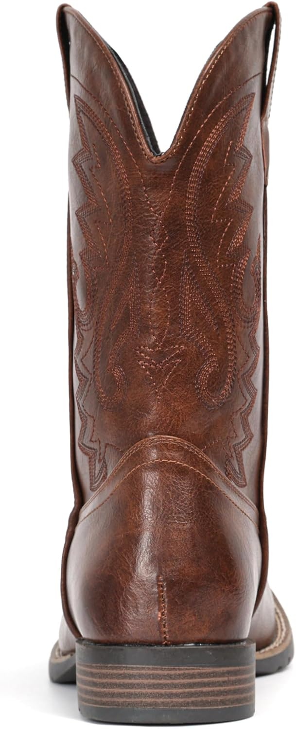 image:imageIUV Cowboy Boots For Men with Wide Square Toe Western Retro Boot Durable Classic Fashionable Embroidered Pull On Slip Resistant BootsChestnut