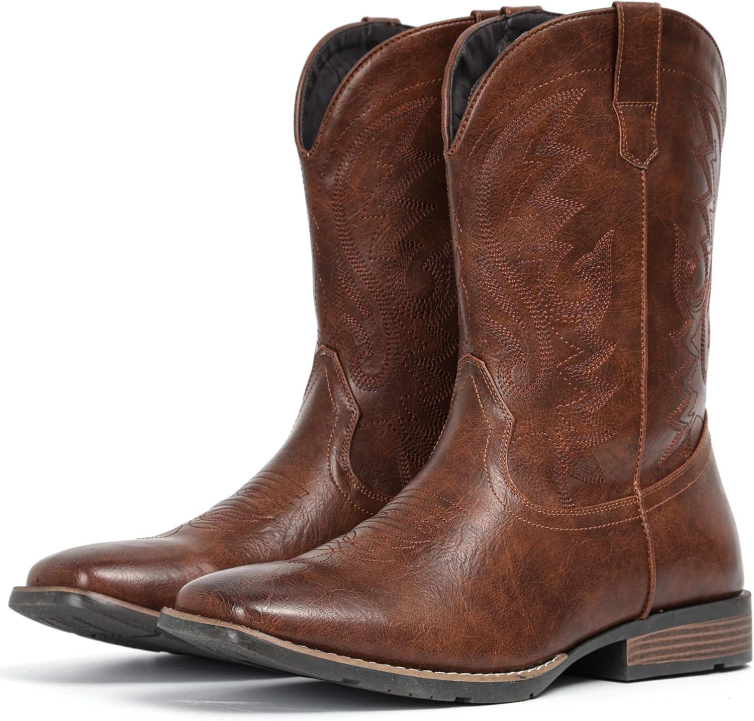 image:imageIUV Cowboy Boots For Men with Wide Square Toe Western Retro Boot Durable Classic Fashionable Embroidered Pull On Slip Resistant BootsChestnut