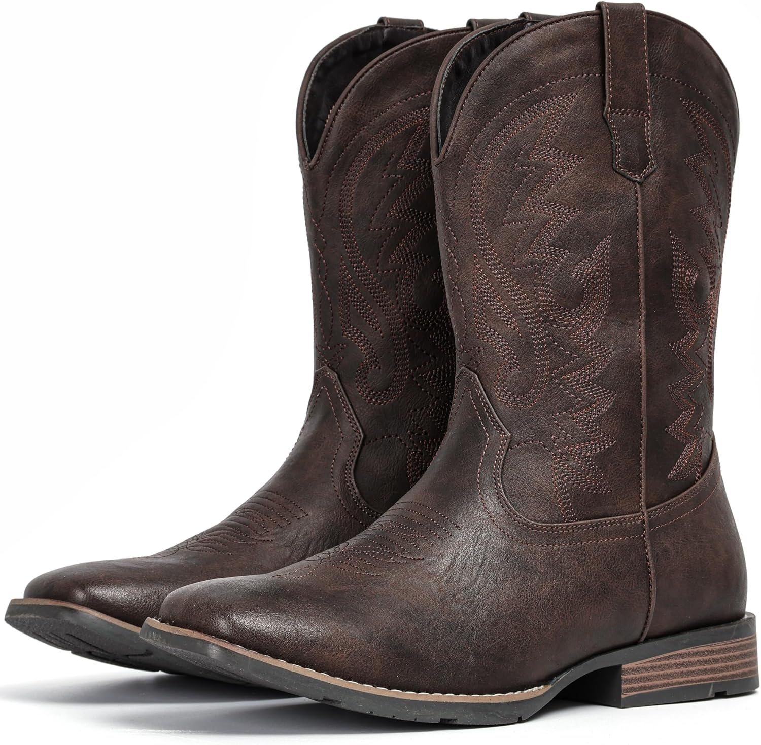 image:imageIUV Cowboy Boots For Men with Wide Square Toe Western Retro Boot Durable Classic Fashionable Embroidered Pull On Slip Resistant BootsCoffee