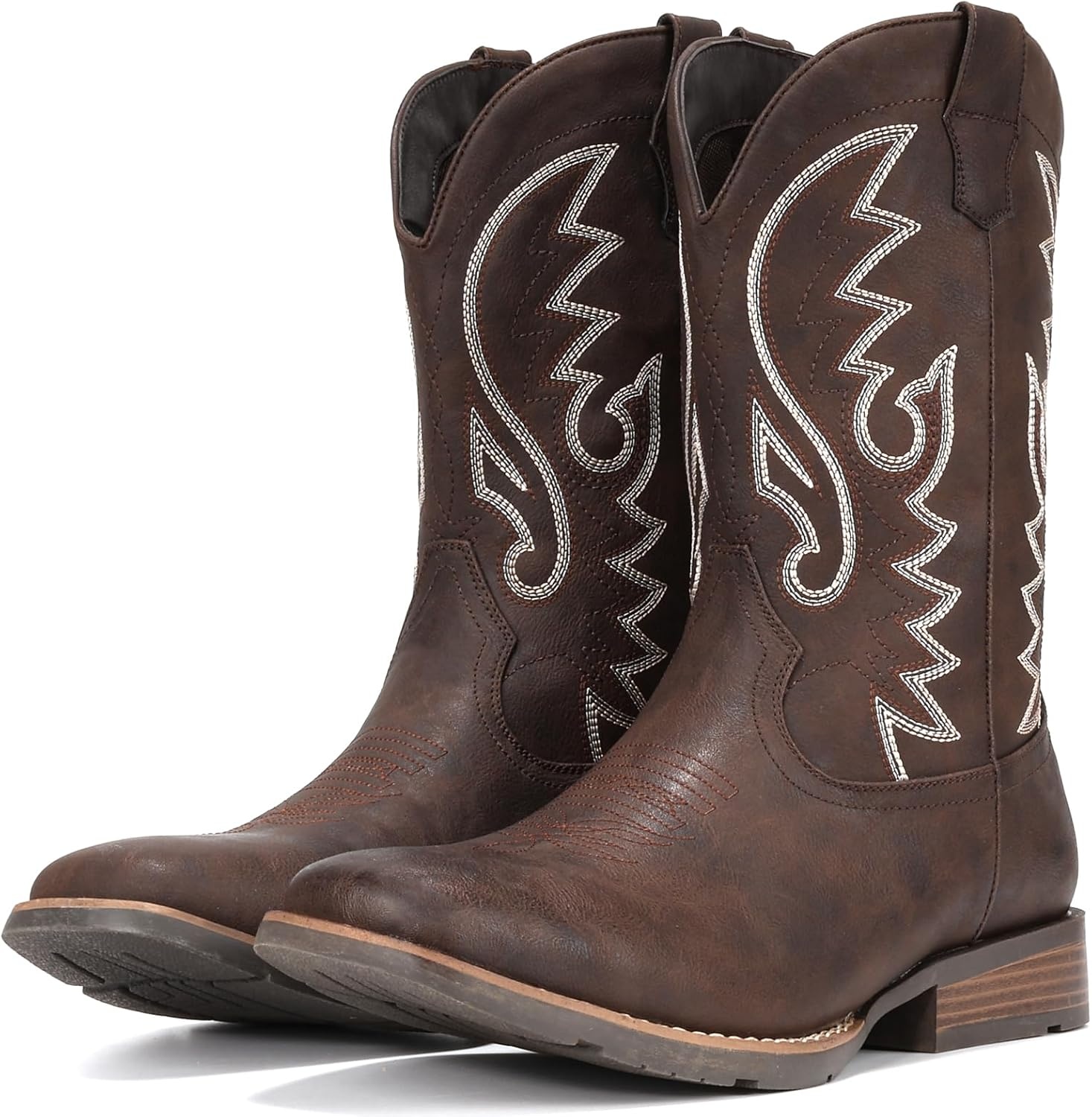 image:imageIUV Cowboy Boots For Men with Wide Square Toe Western Retro Boot Durable Classic Fashionable Embroidered Pull On Slip Resistant BootsKhaki