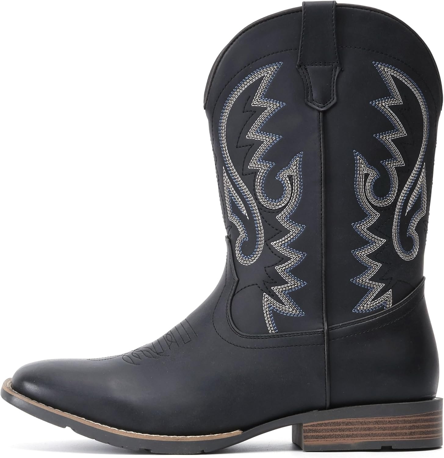 image:imageIUV Cowboy Boots For Men with Wide Square Toe Western Retro Boot Durable Classic Fashionable Embroidered Pull On Slip Resistant BootsMatte Black