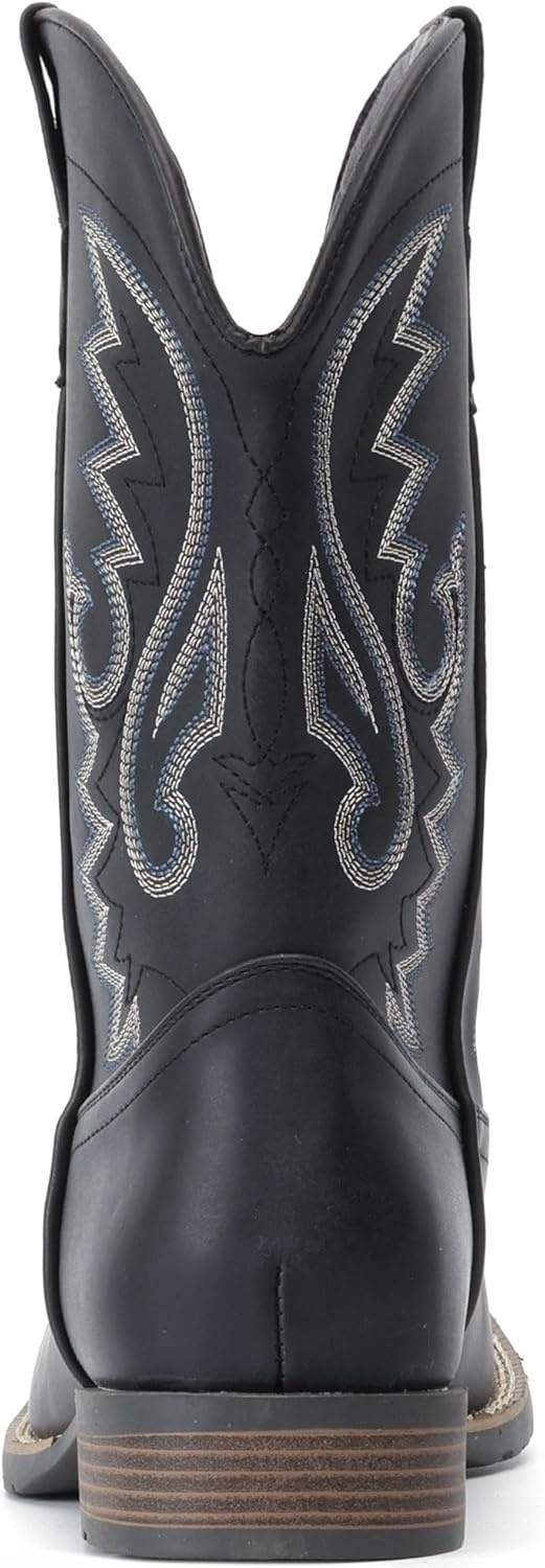image:imageIUV Cowboy Boots For Men with Wide Square Toe Western Retro Boot Durable Classic Fashionable Embroidered Pull On Slip Resistant BootsMatte Black