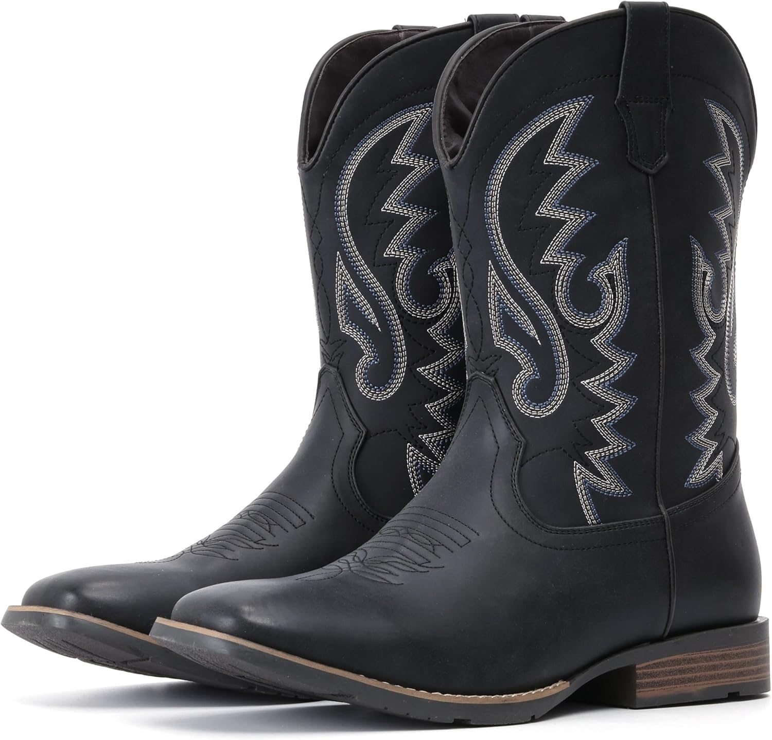image:imageIUV Cowboy Boots For Men with Wide Square Toe Western Retro Boot Durable Classic Fashionable Embroidered Pull On Slip Resistant BootsMatte Black